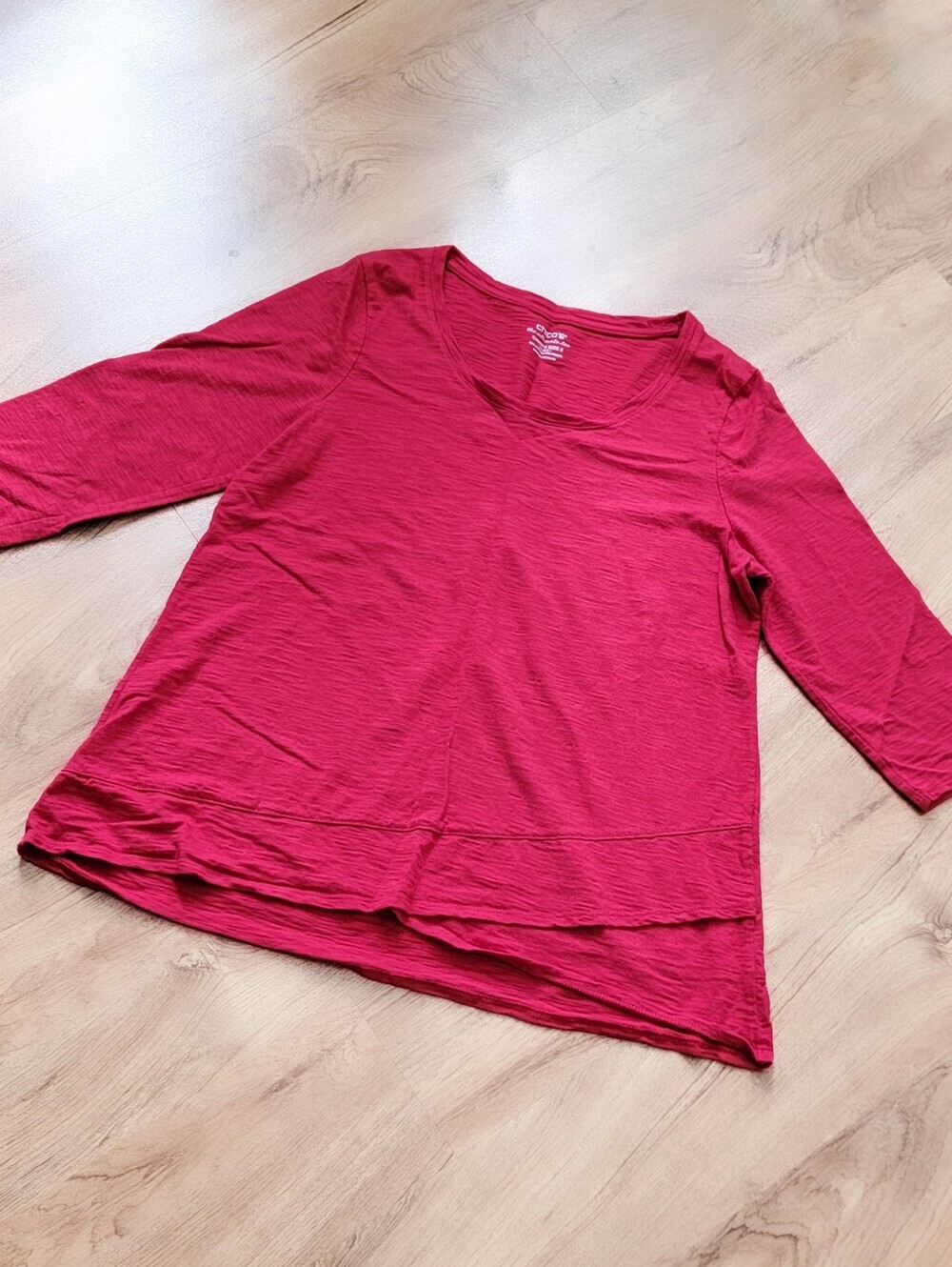 Chico's Red Layered-Hem V-Neck Top Size Large (Chicos Size 2)